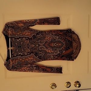 INC top, browns, blue. cream colors,  Small